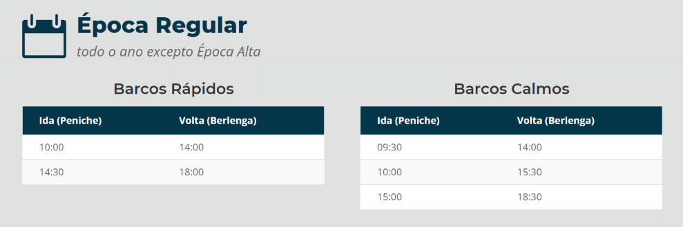 Berlengas boat prices in low season